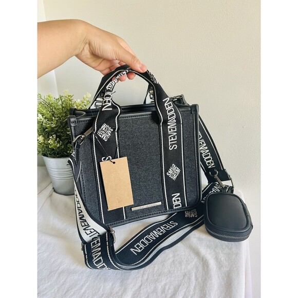 Steve Madden Black Denim Bwebber Crossbody Satchel w/ Coin Pouch NWT - Picture 4 of 12